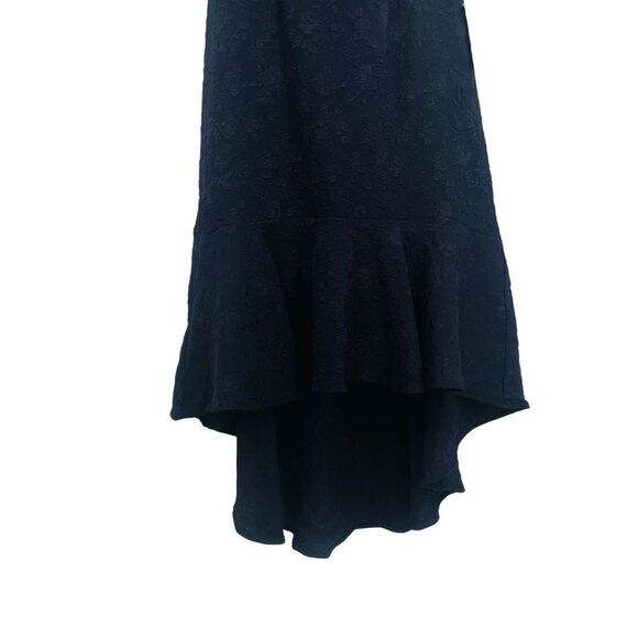 Lulu's Jacquard Sophisticated Soiree Navy Blue High Low Open Back Ruffles - Picture 12 of 15